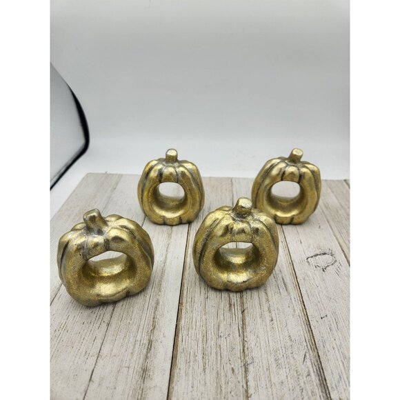Set of 4 Ceramic pumpkin Napkin Rings glitter gold 1 1/2" #2 - Picture 3 of 3